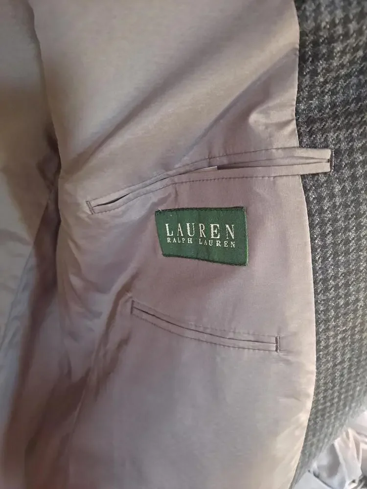 Lauren Ralph Lauren Gray Tweed 2‎ Button Blazer Wool/Cashmere Size 46R